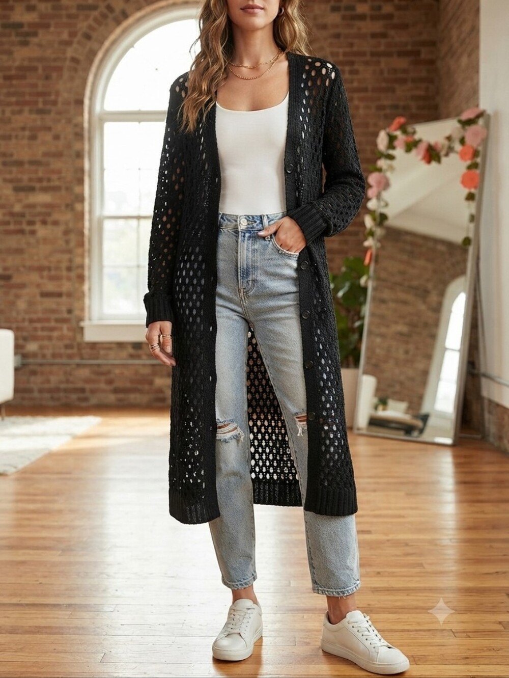 Boho Jane Crochet Cardigan Black Sz Large